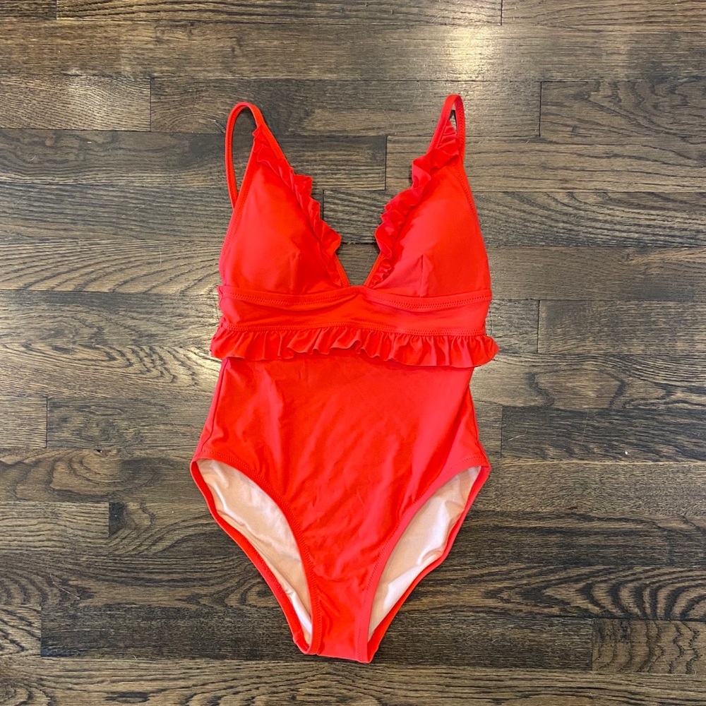 NWT J. Crew Ruffle Deep-V One-piece Swimsuit sz 4